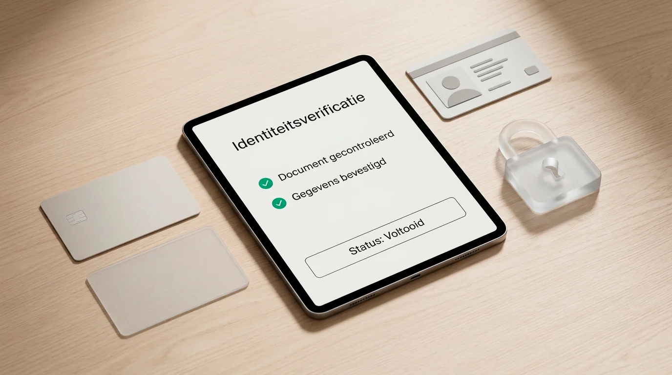 Abstracte betaalkaart, identiteitscontrole en slot naast een checklist