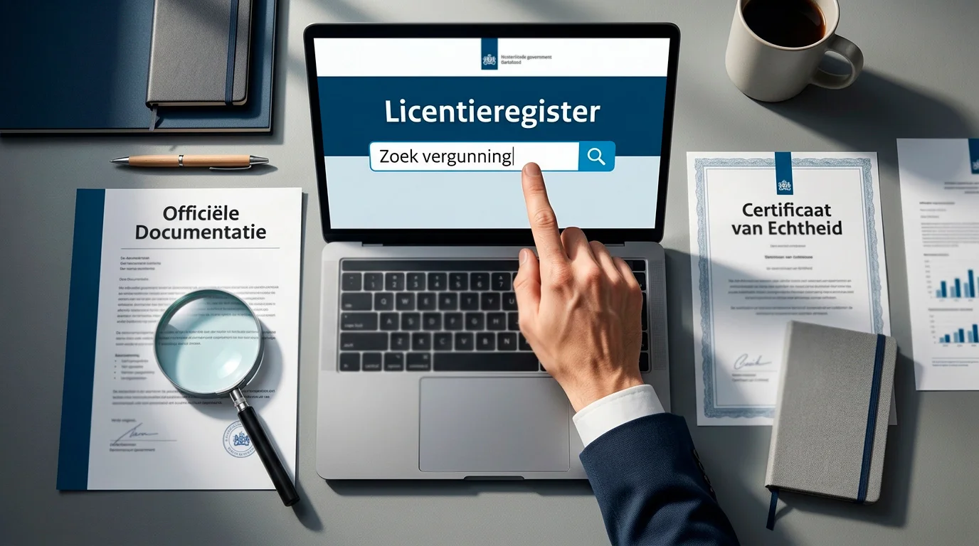 Laptop met een controlelijst voor vergunning en aanbieder